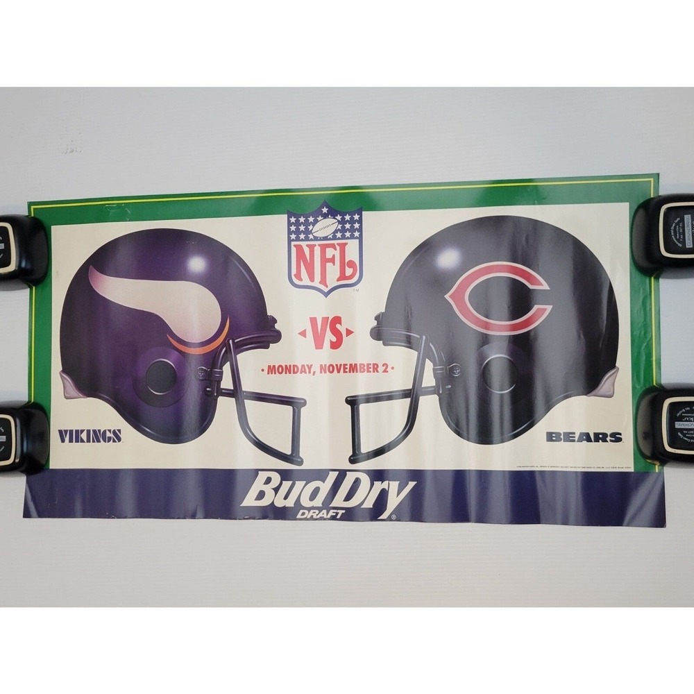 Vintage 90s Busch NFL‎ Football Minnesota Vikings vs Chicago Bears Poster